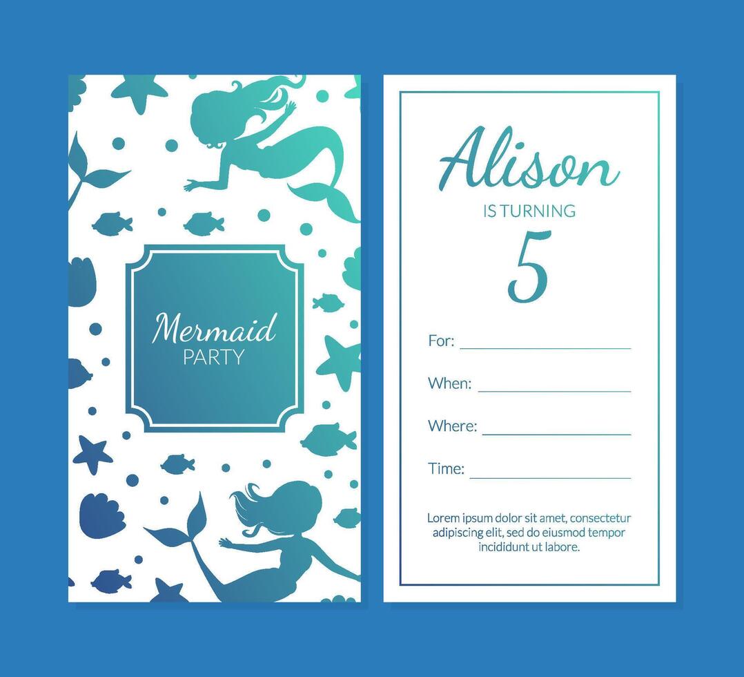 Mermaid Party Invitation Card Template with Aquatic Nature Elements and Space for Text, Under the Sea Theme Illustration vector