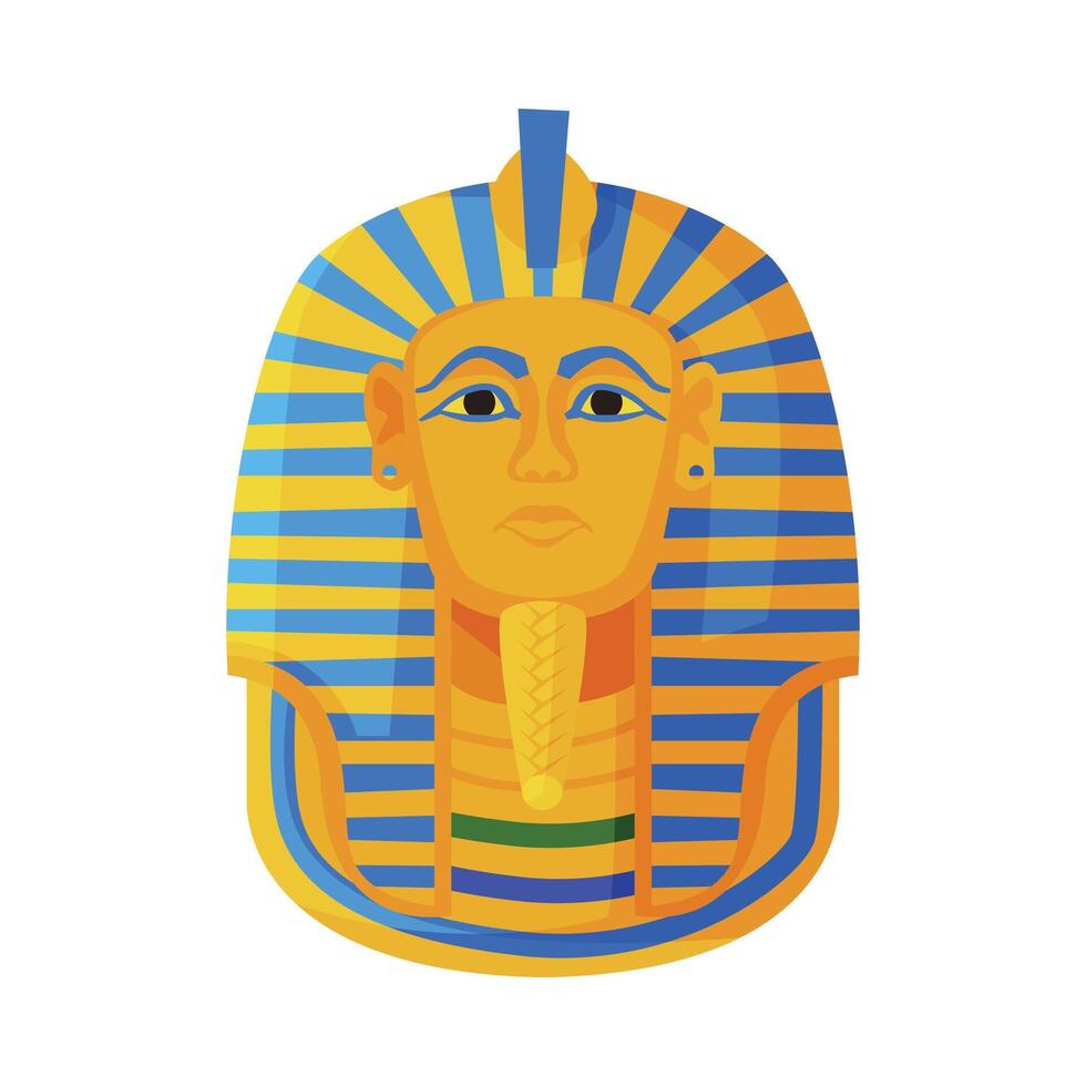 Tutankhamen Pharaoh Golden Mask, Symbol of Egypt Flat Style Illustration on White Background vector
