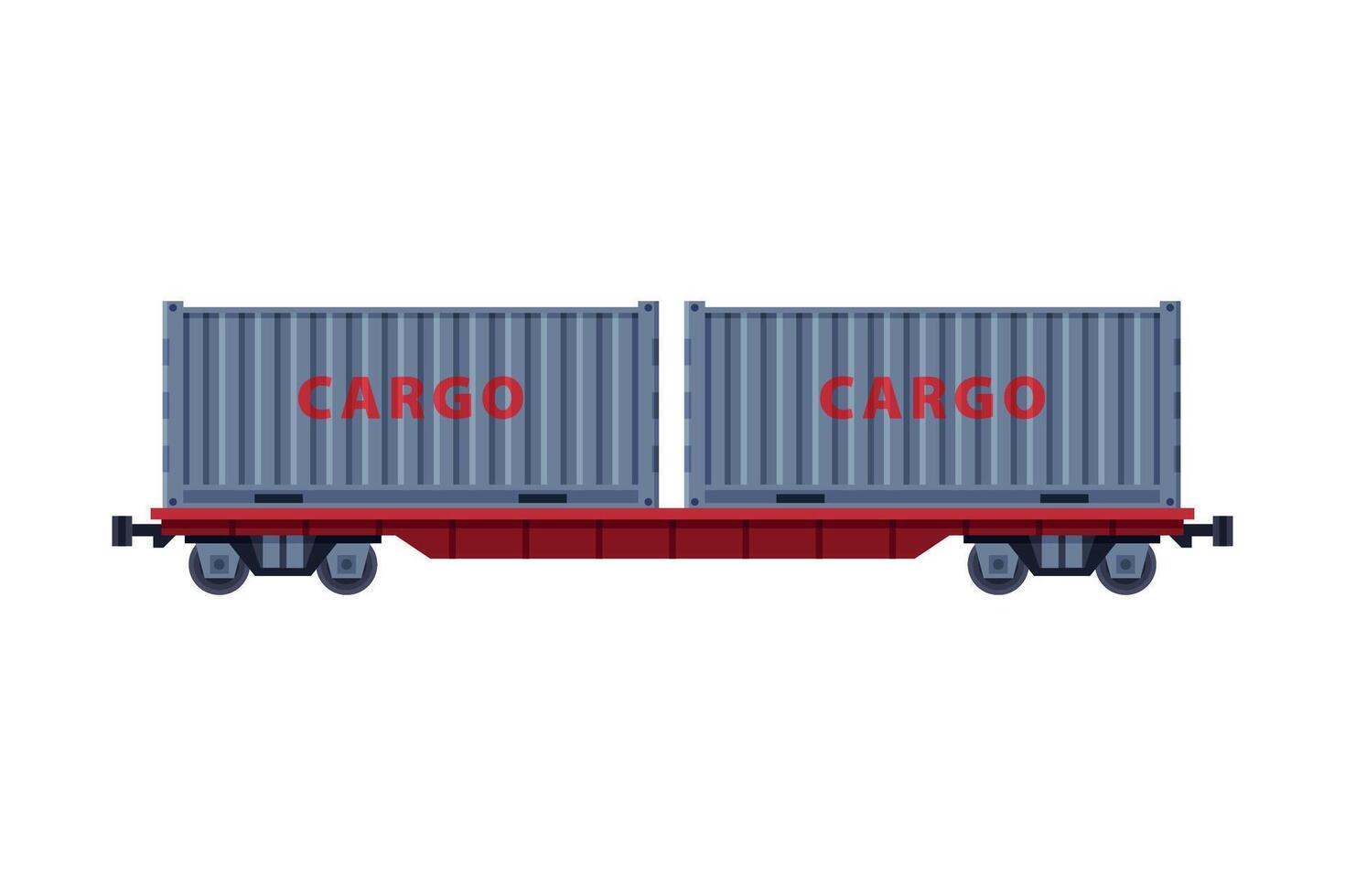 Railroad Shipping Container, Rail Freight Transport Flat Style Illustration on White Background vector