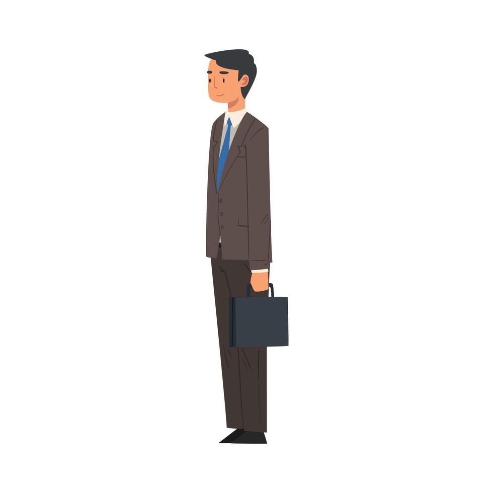 Businessman Character in Business Suit Standing with Briefcase Cartoon Illustration vector