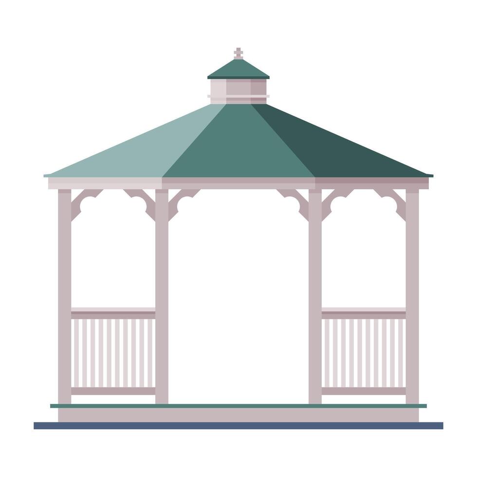 Wooden Garden or Park Gazebo, Urban Infrastructure Design Element, Flat Style Illustration on White Background vector