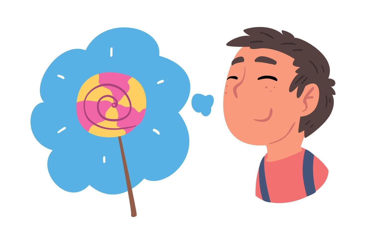 Young Man Dreaming about Lollipop, Human Thoughts and Needs Cartoon Style Illustration on White Background vector