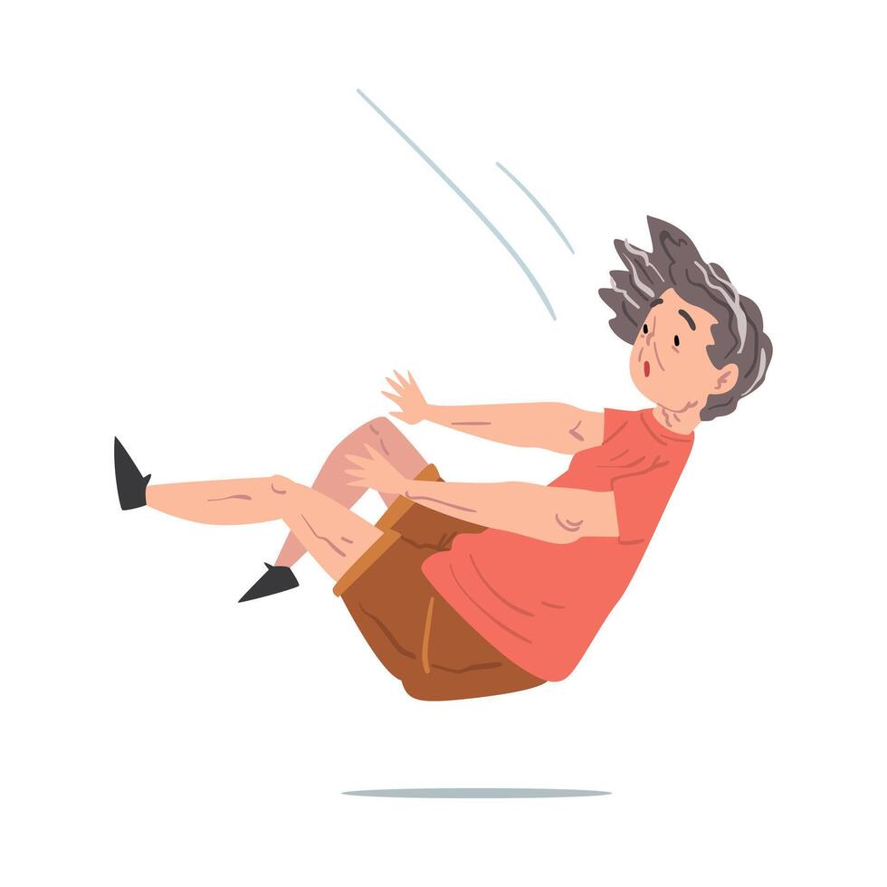 Elderly Woman Falling Down on the Floor, Retired Person Falling on Her Back Cartoon Style Illustration on White Background vector