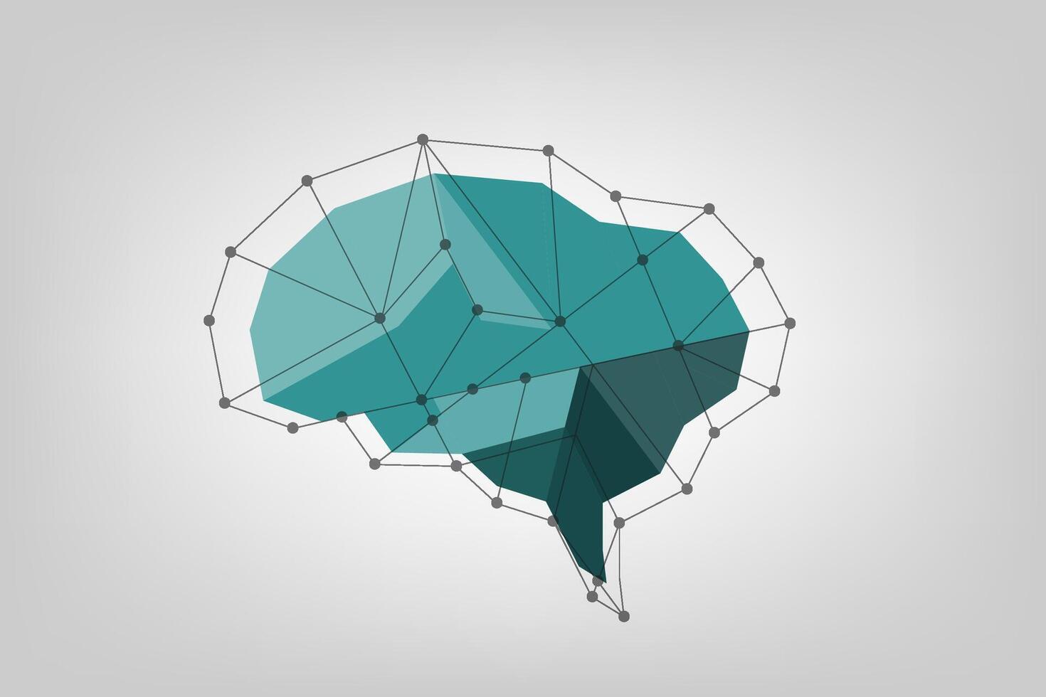 Digital Brain Polygonal Shape flat style, illustrating interconnected points symbolizing neural connections vector