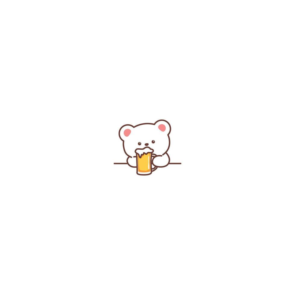 Cute polar bear with beer cartoon vector