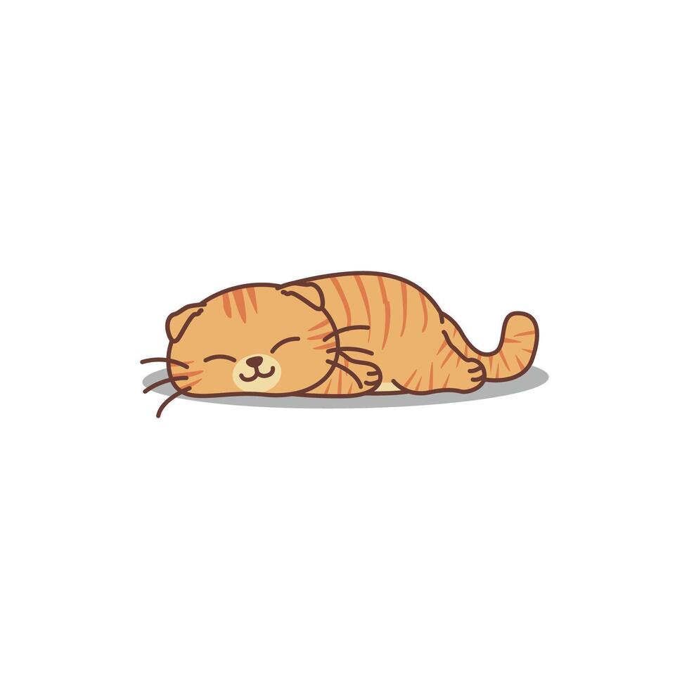 Lazy scottish fold cat orange color sleeping cartoon vector