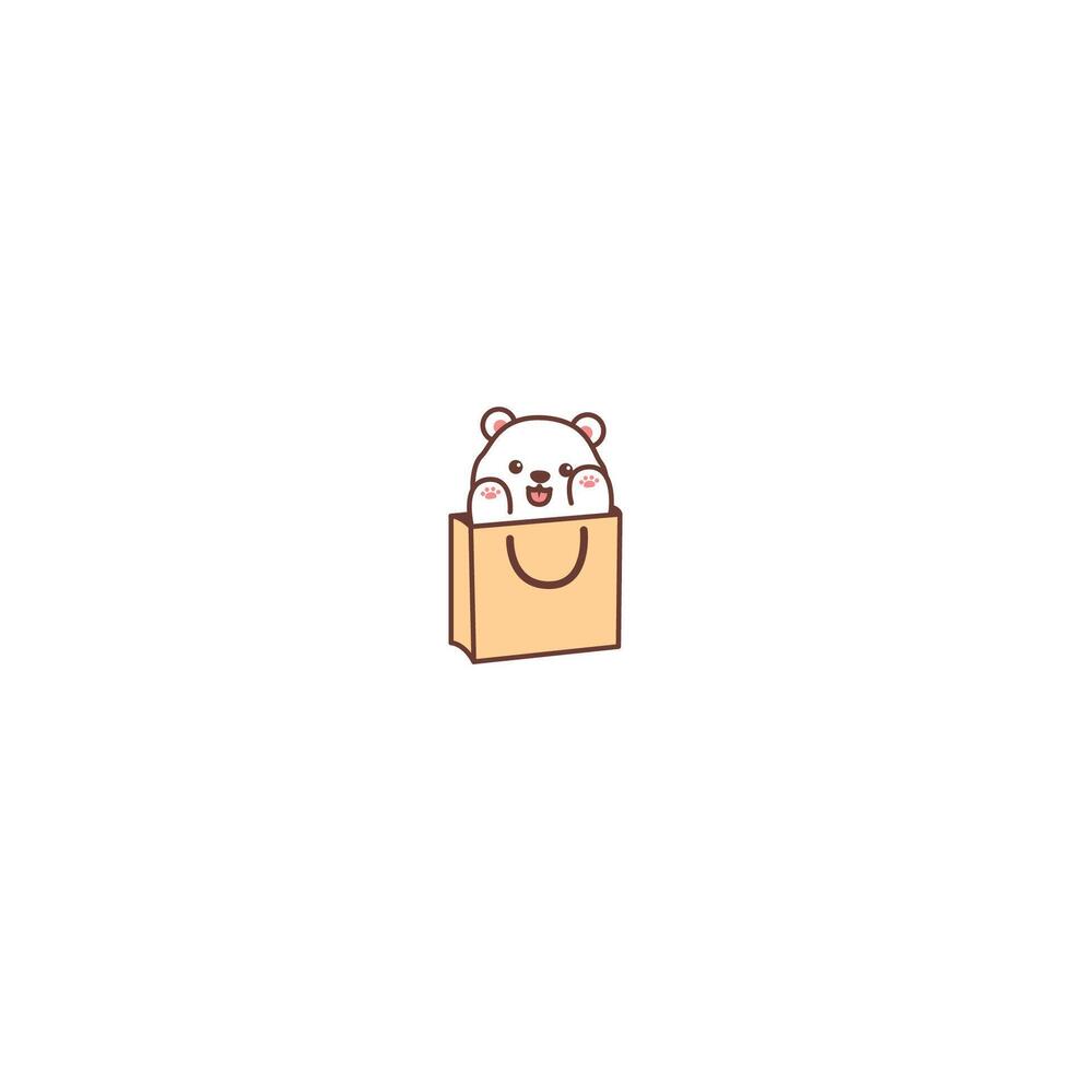 Cute polar bear in a paper shopping bag cartoon, illustration vector