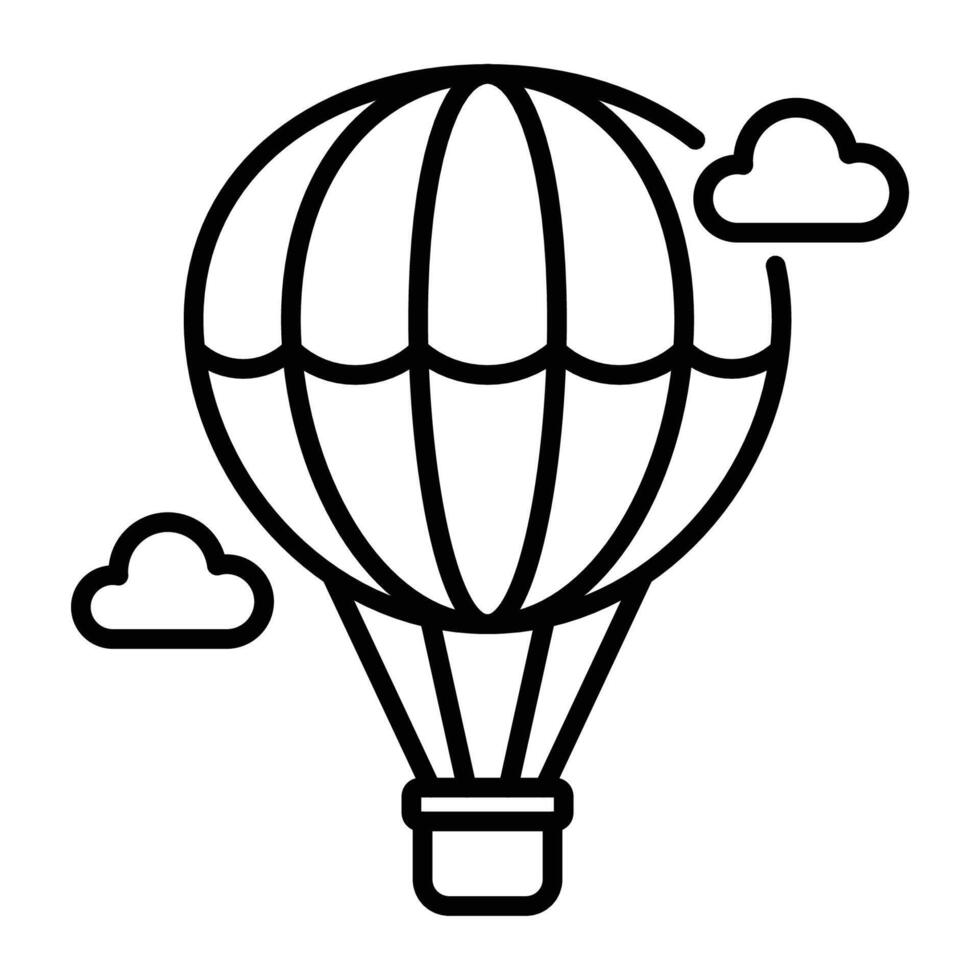 Hot air balloon in the sky line icon, representing travel, adventure, and exploration. vector