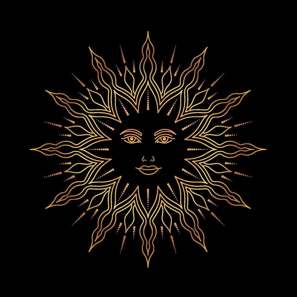Sun in line art style on white background. vector