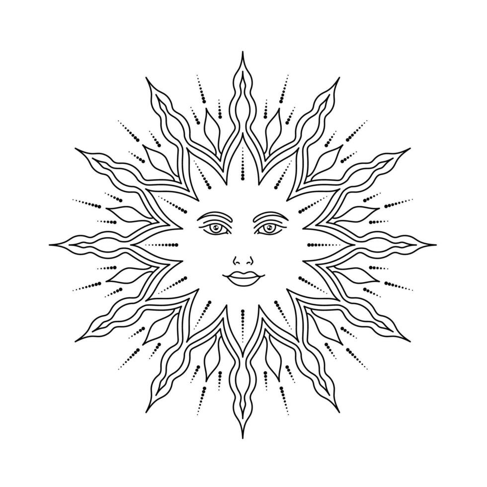 Esoteric sun in line art style on white vector