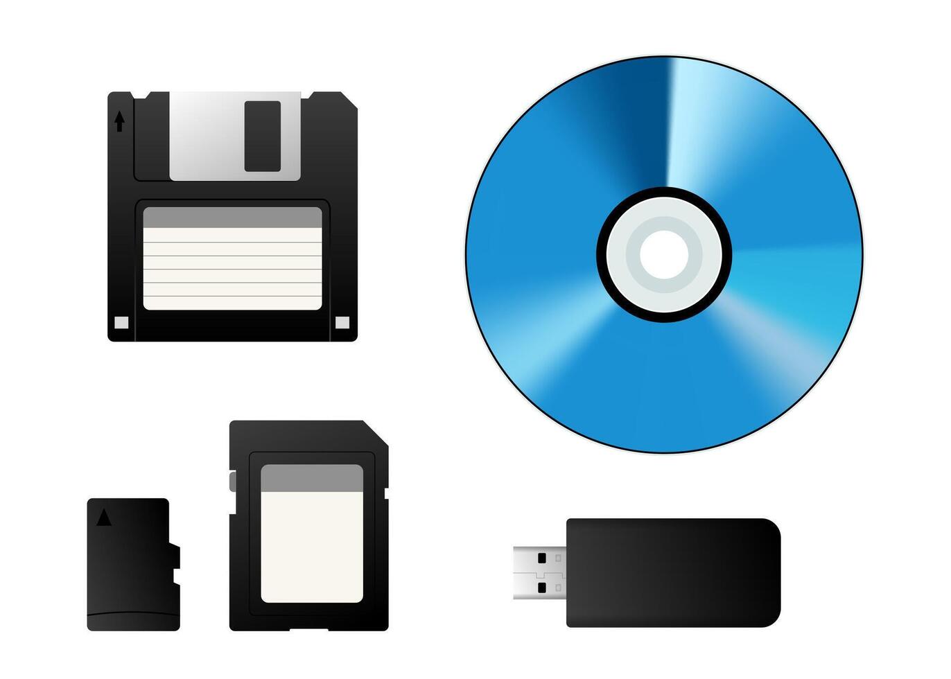 Storage devices evolution from floppy disk to flash drive and compact disc vector