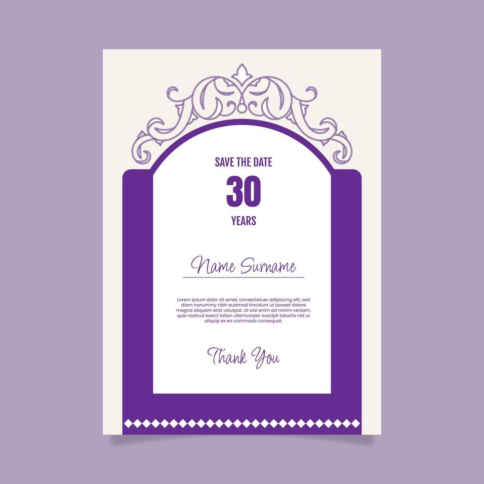 save the date card template with purple background vector