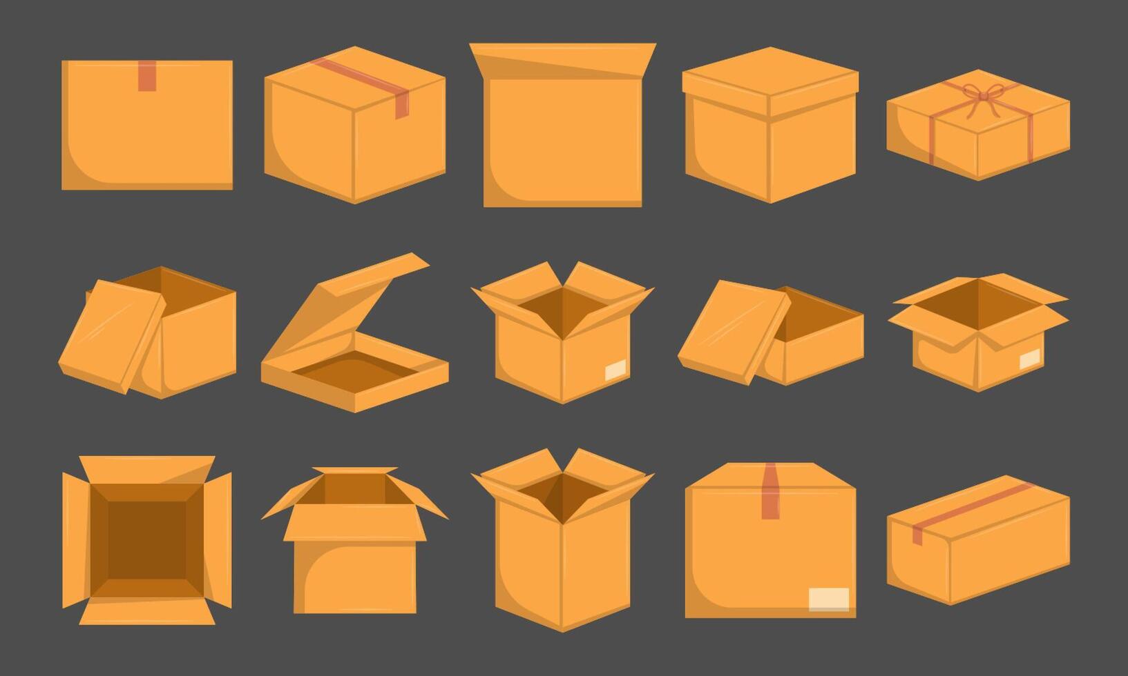Various Cardboard Boxes in Flat Style on Dark Background for Packaging Design vector