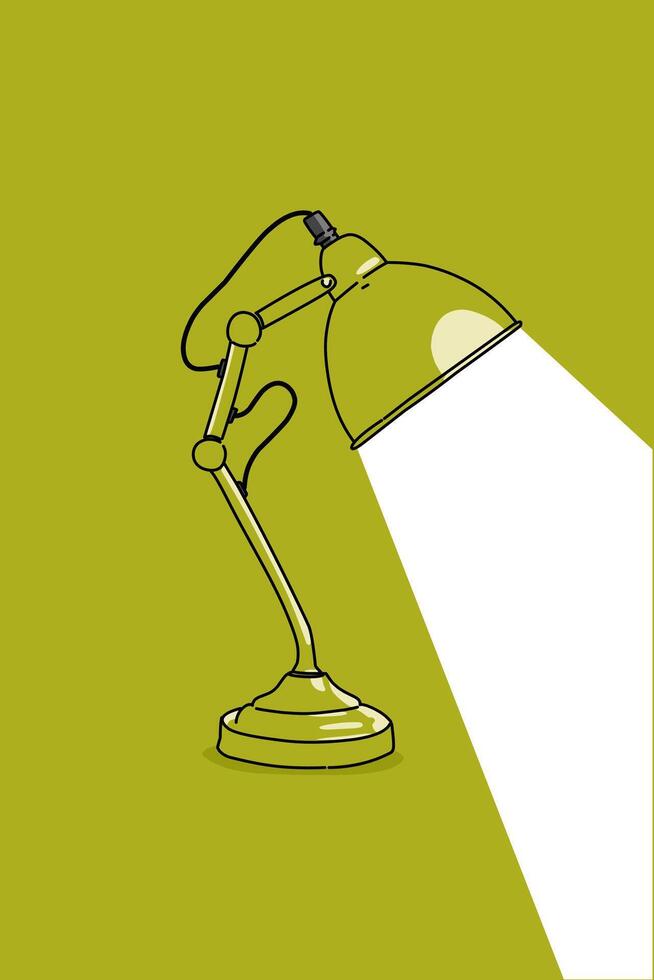 Illustration of a desk lamp sketch line with white light on a green background vector