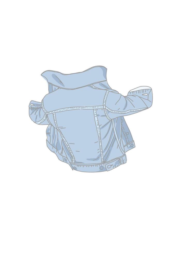 Denim jeans jacket in blue Back view of the back issolated on white. Jacket mockup vector