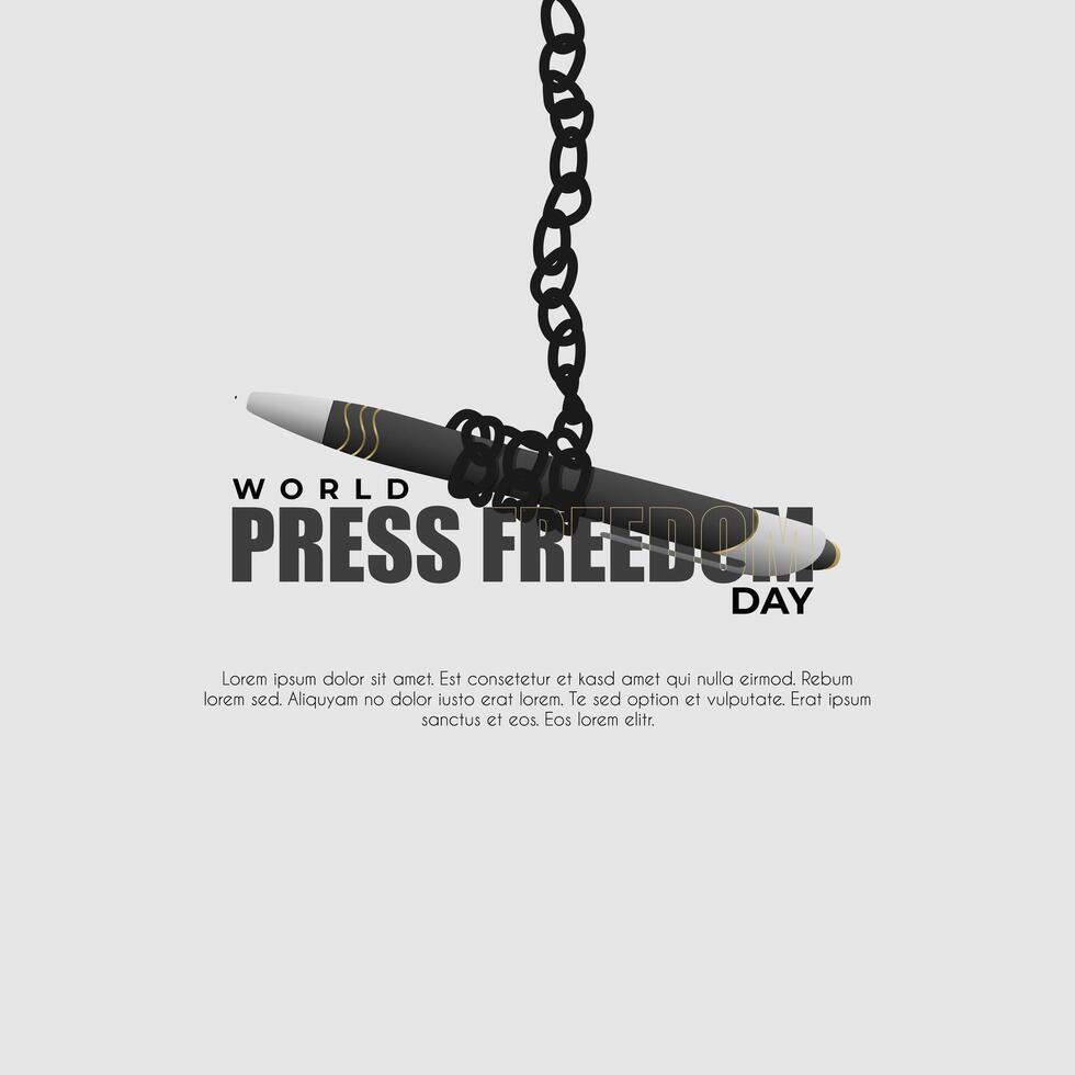 World Press Freedom Day awareness poster. May 3, with chain-tied pen vector