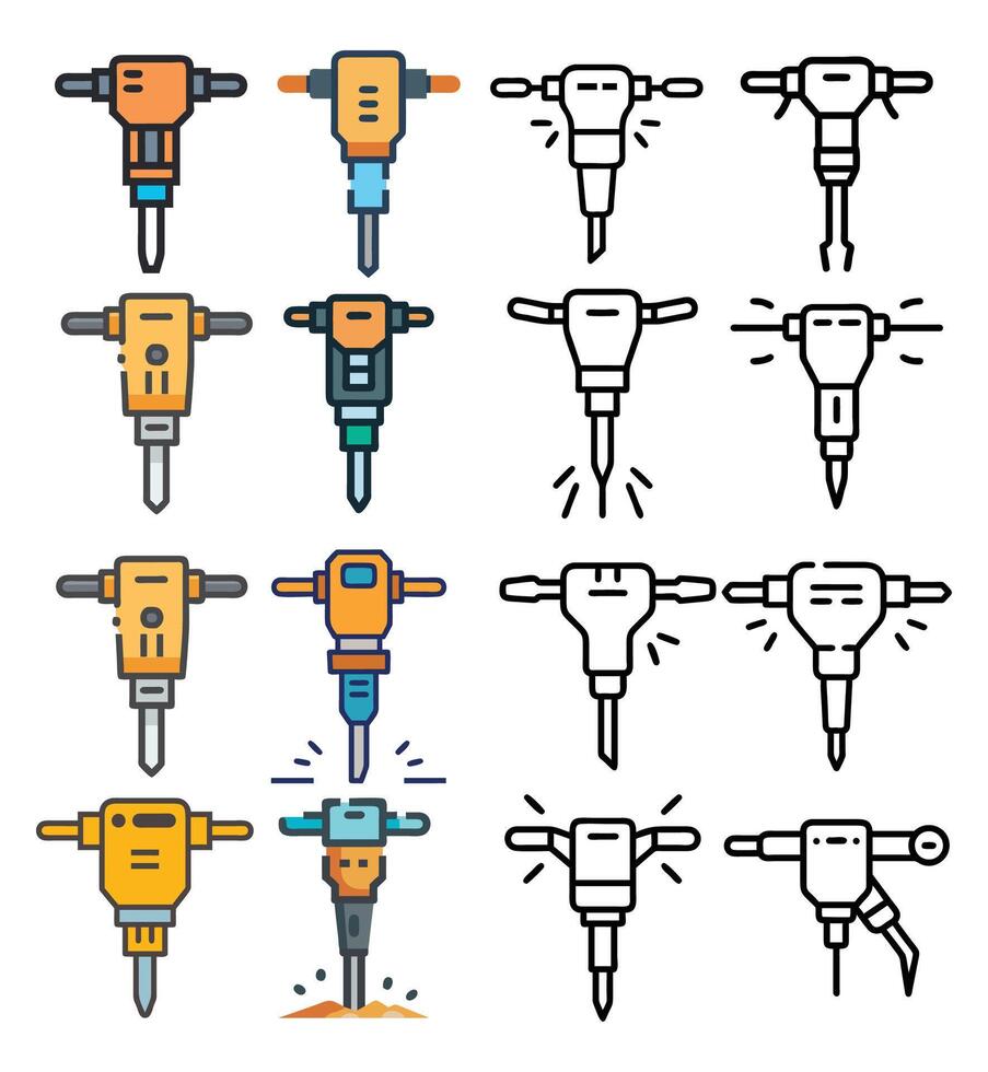 Cartoon construction machinery collection with simple clean lines and orange yellow color scheme vector