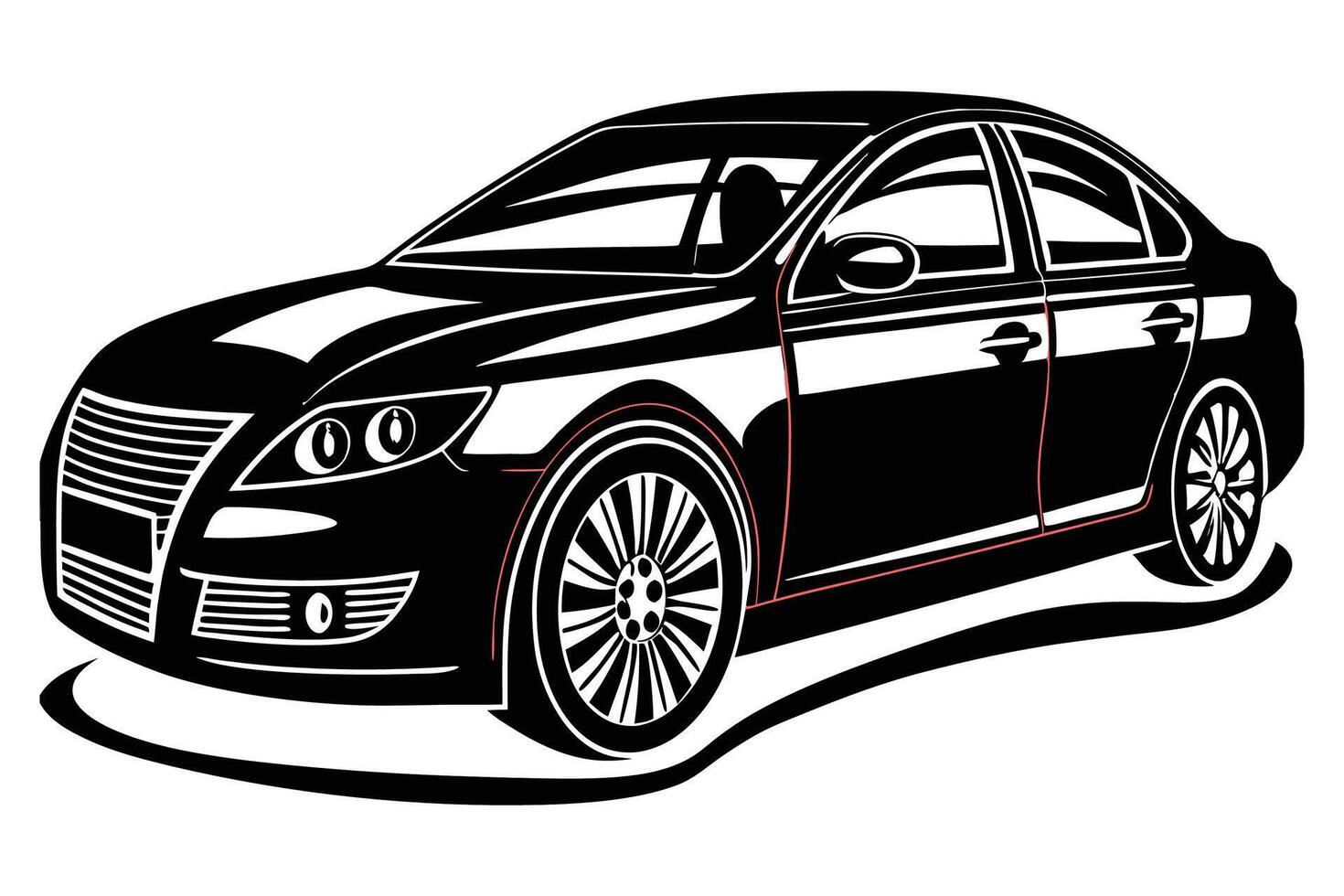 Sturdy car with clean roofline wraparound windows and strong proportions in graphic digital style vector