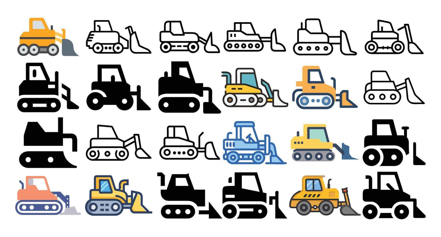 Cartoon style construction equipment icons in clean simple design with bold colors and grid layout vector