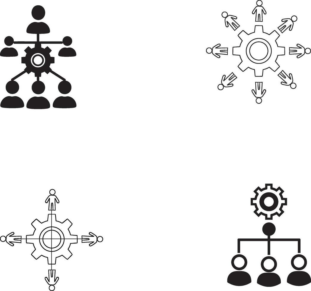 Black and White Symbols Illustrating business Team Connectivity and Structure diagram icon vector