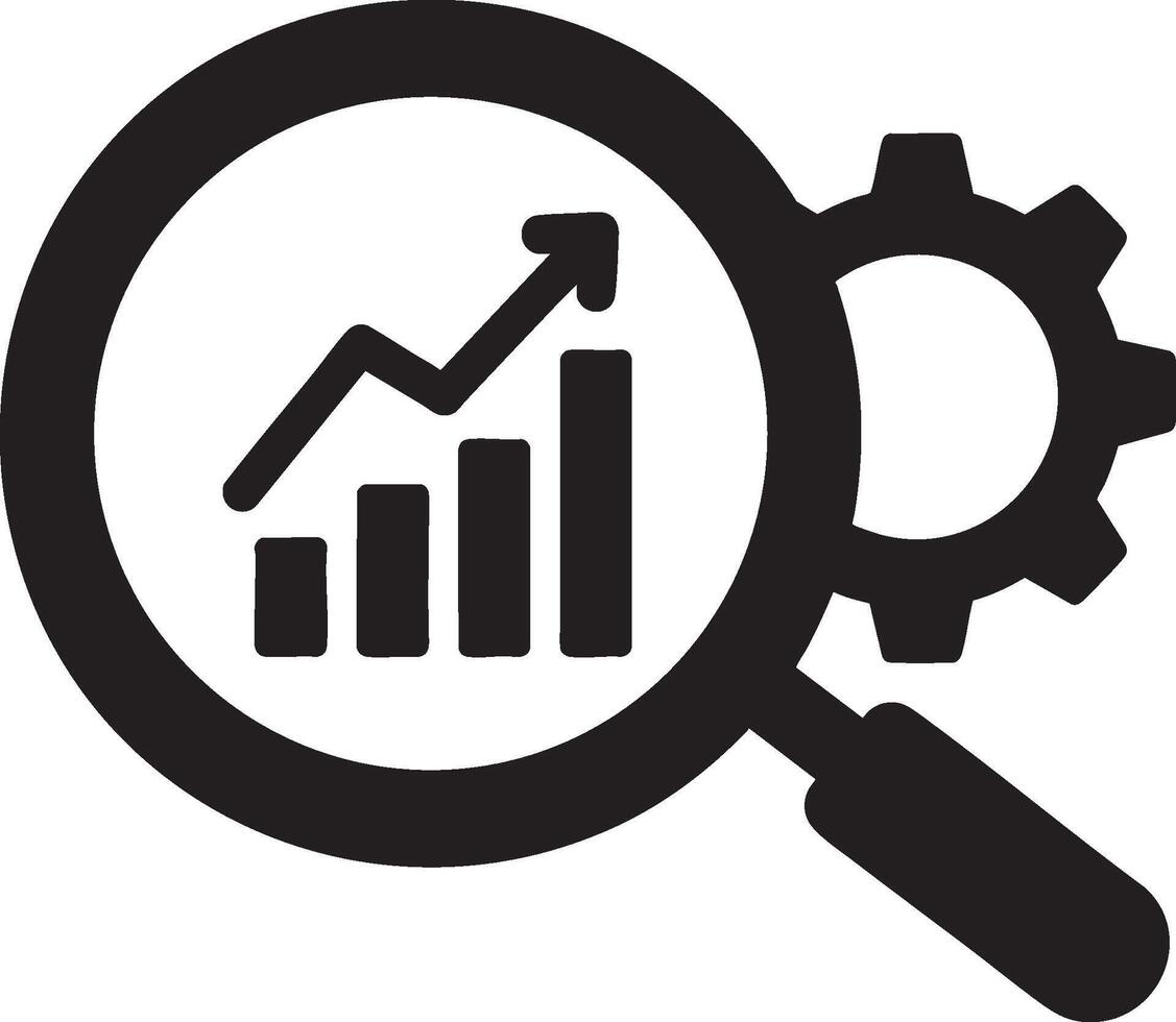 Magnifying Glass Icon Featuring Business Growth Chart and Gear Symbol vector