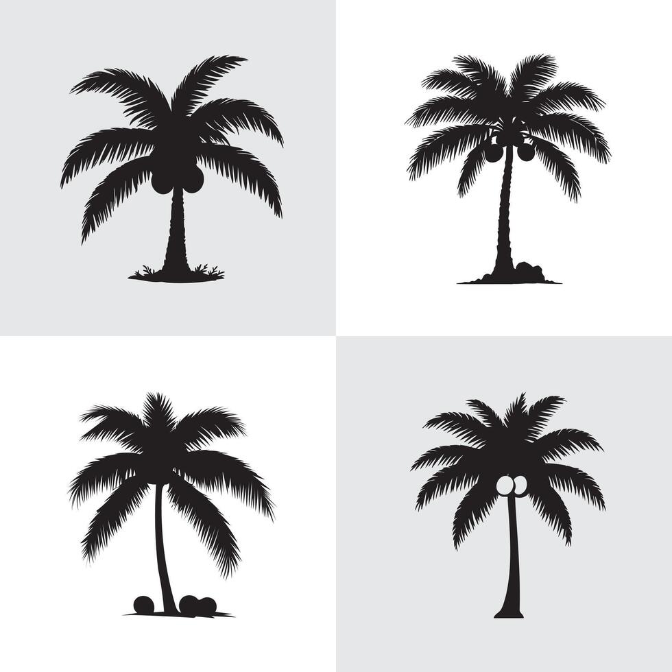 Set of Silhouettes of Palm Trees Isolated on White Background vector