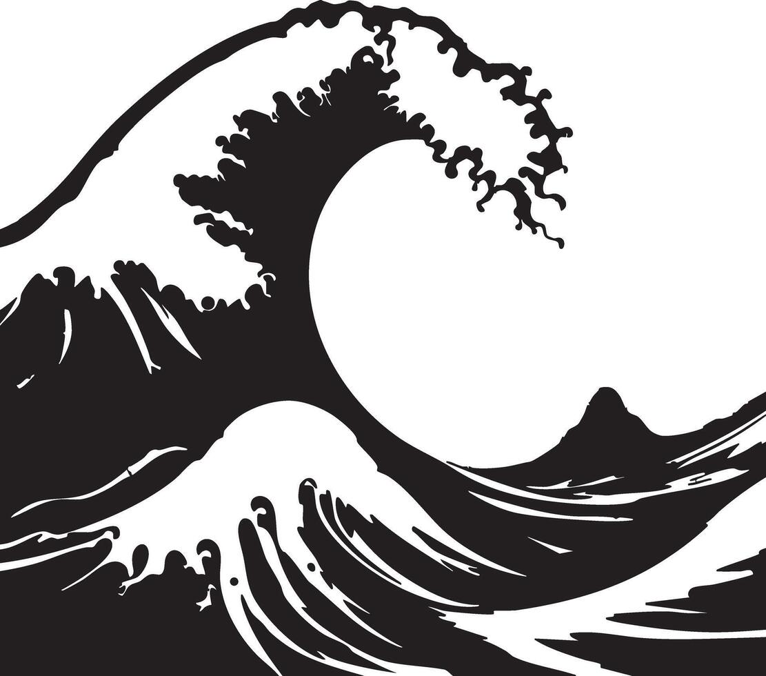 Monochrome Illustration of Ocean Wave with Abstract Artistic Design Elements vector