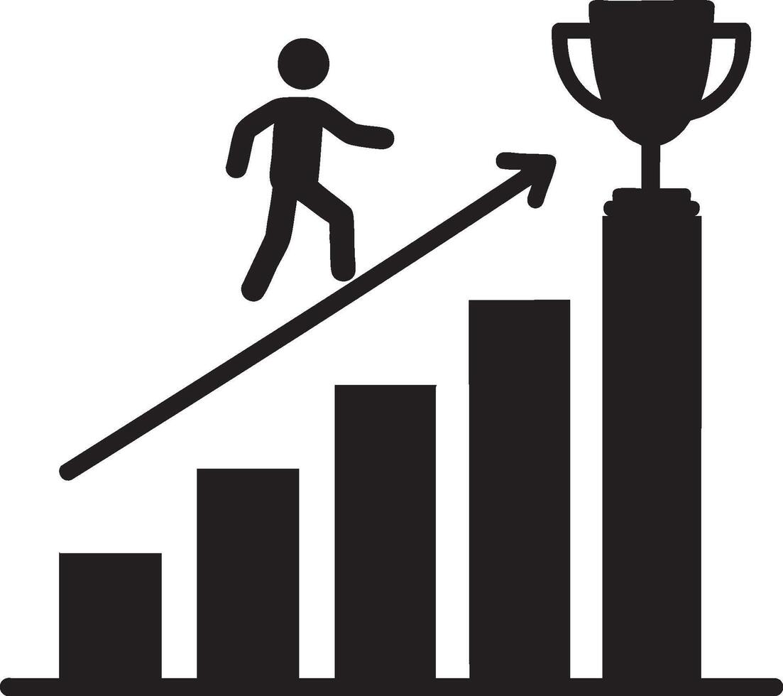 Achieving Success Symbolized Through a Conceptual Graph and Trophy Icon Successful business development linear icon Containing achievement, successful, strategy, winner, teamwork, goal vector