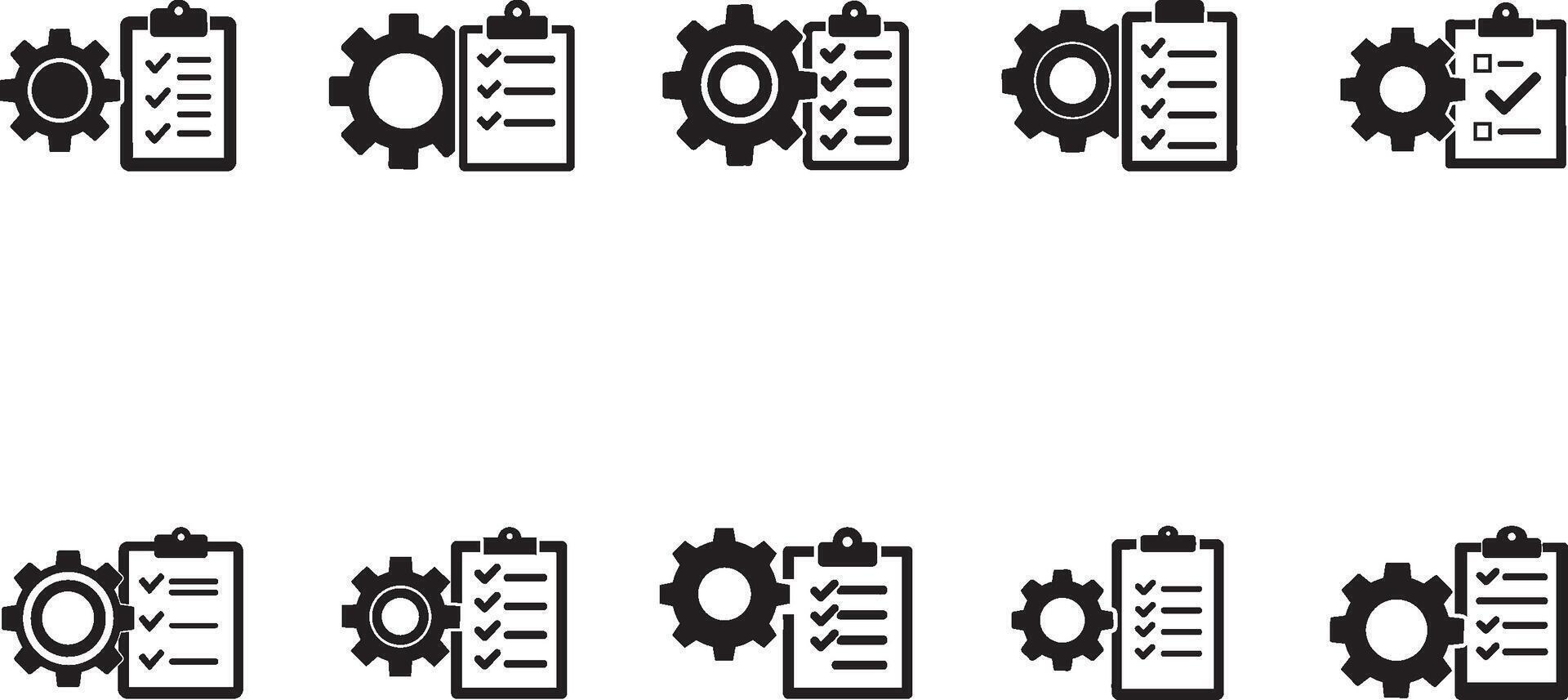 Set of Icons Illustrating Checklists and Gears for Workflow Concepts vector