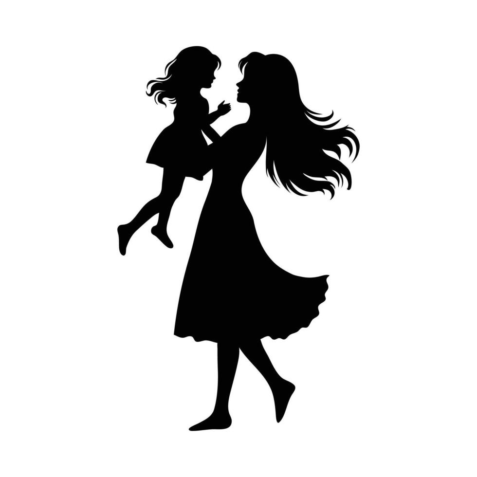 Mother and Daughter Silhouette Uplifting Moment vector