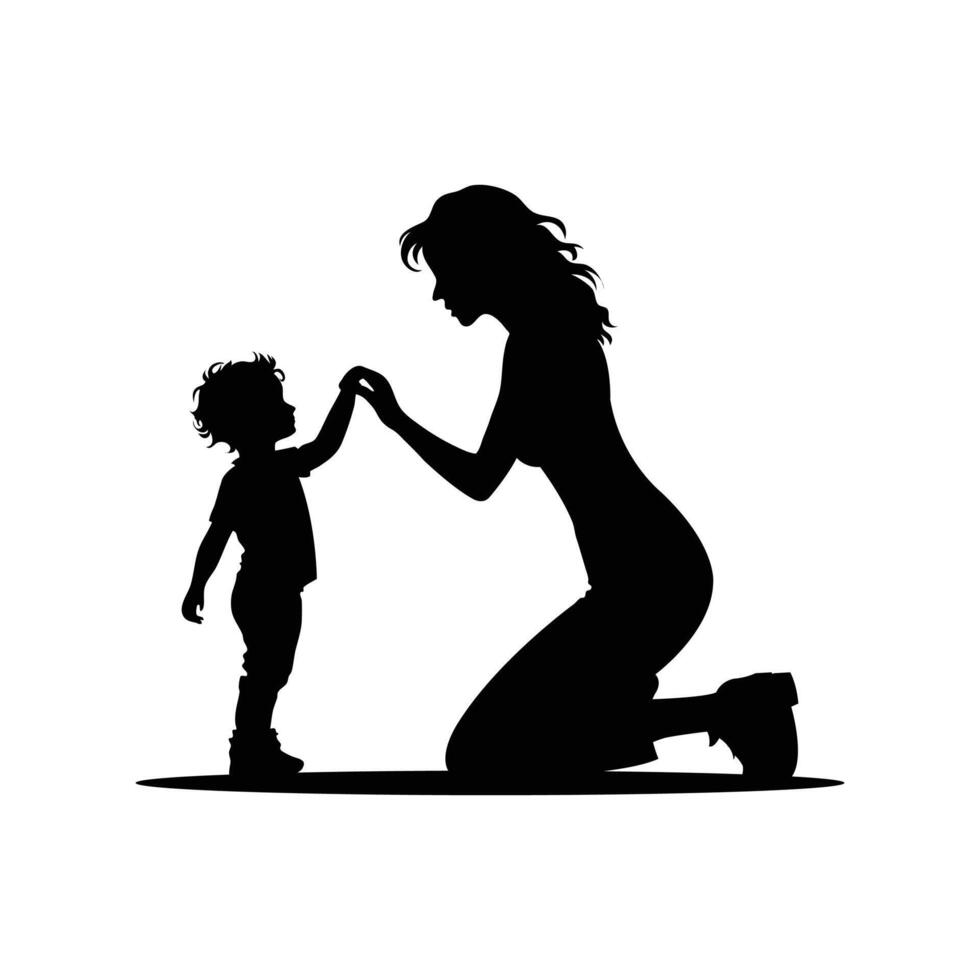 Mother and Child Silhouette Holding Hands vector