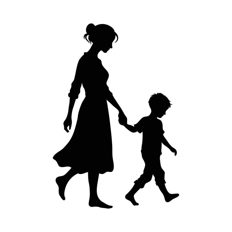 Mother and Son Walking Silhouette vector