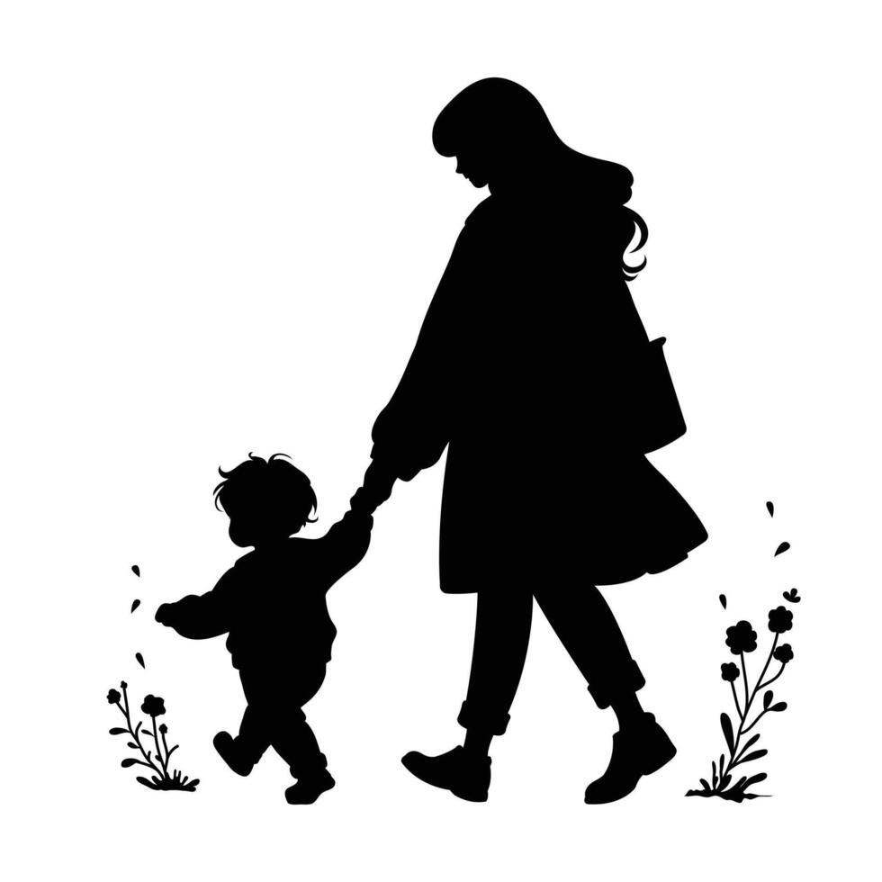 Mother and Child Walking Together Silhouette vector