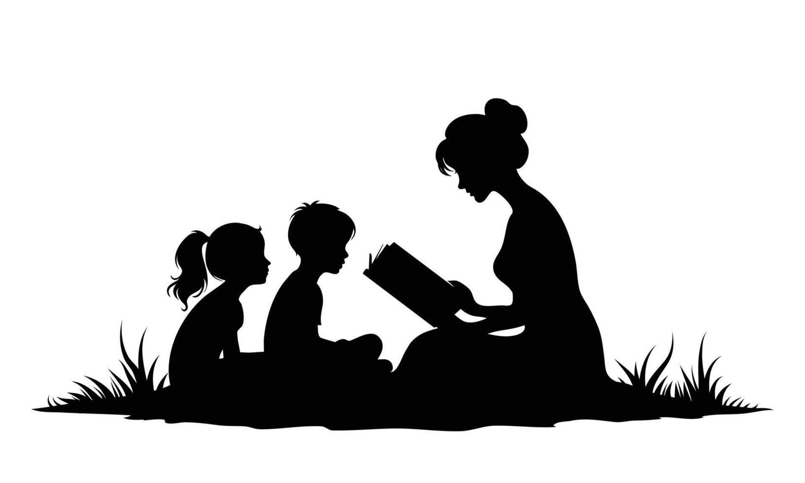 Mother Reading to Children Silhouette vector
