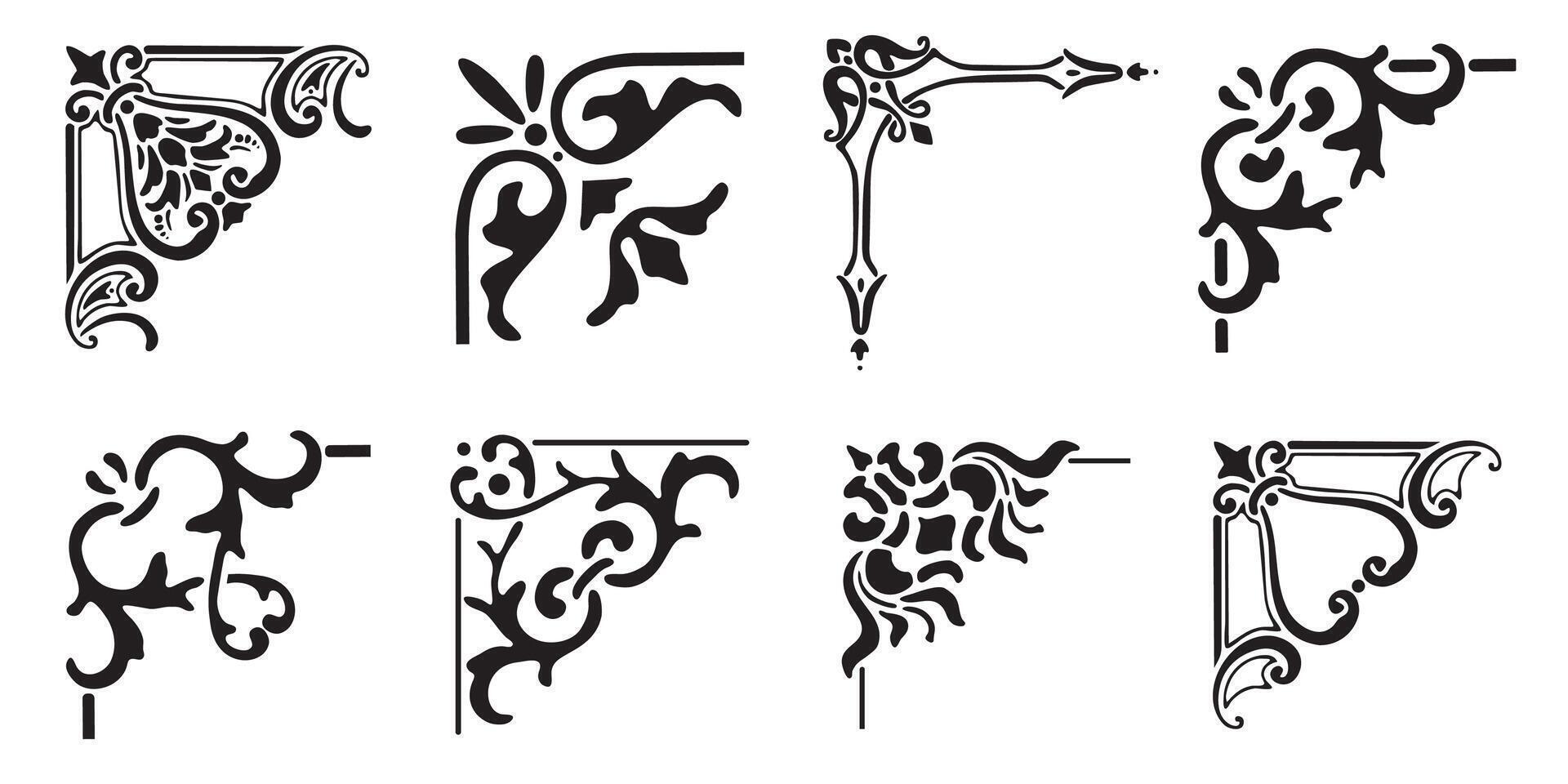 Corner icon set. Frame collection. Vintage style. Isolated on white background. vector