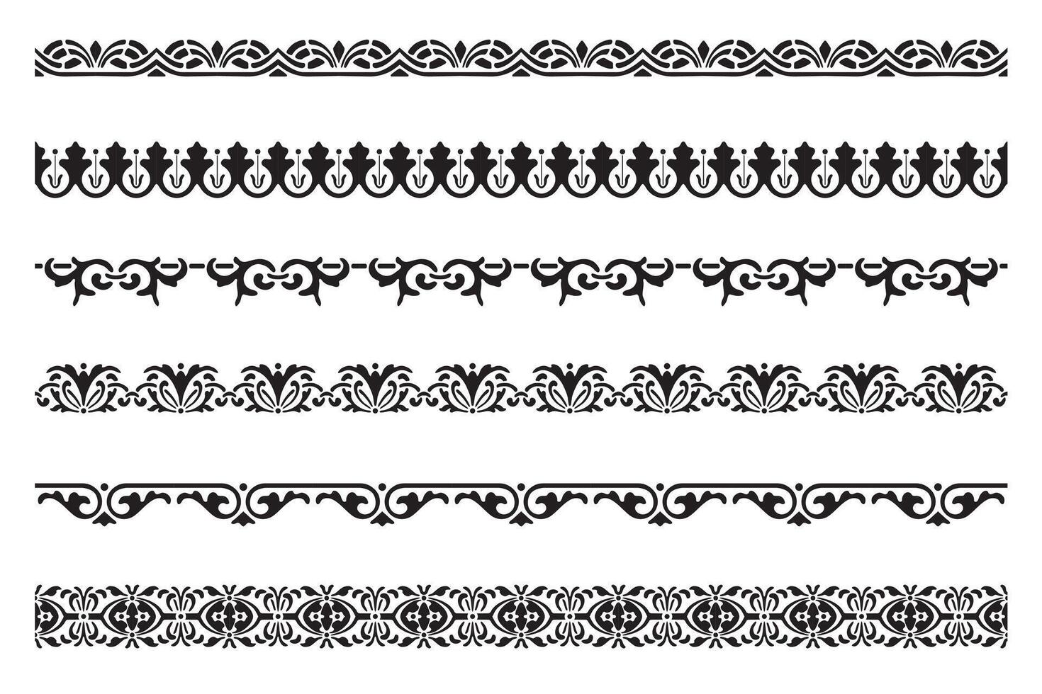 Set of decorative floral seamless ornamental border - vector