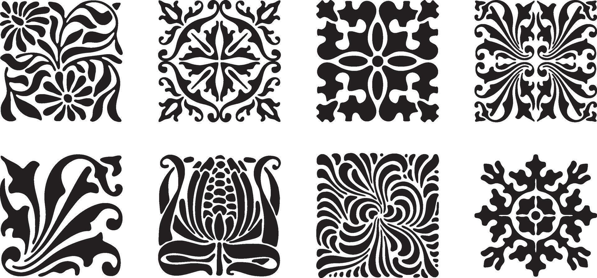 Set of square shaped ornamental elements. Vintage style. Isolated on white background. vector