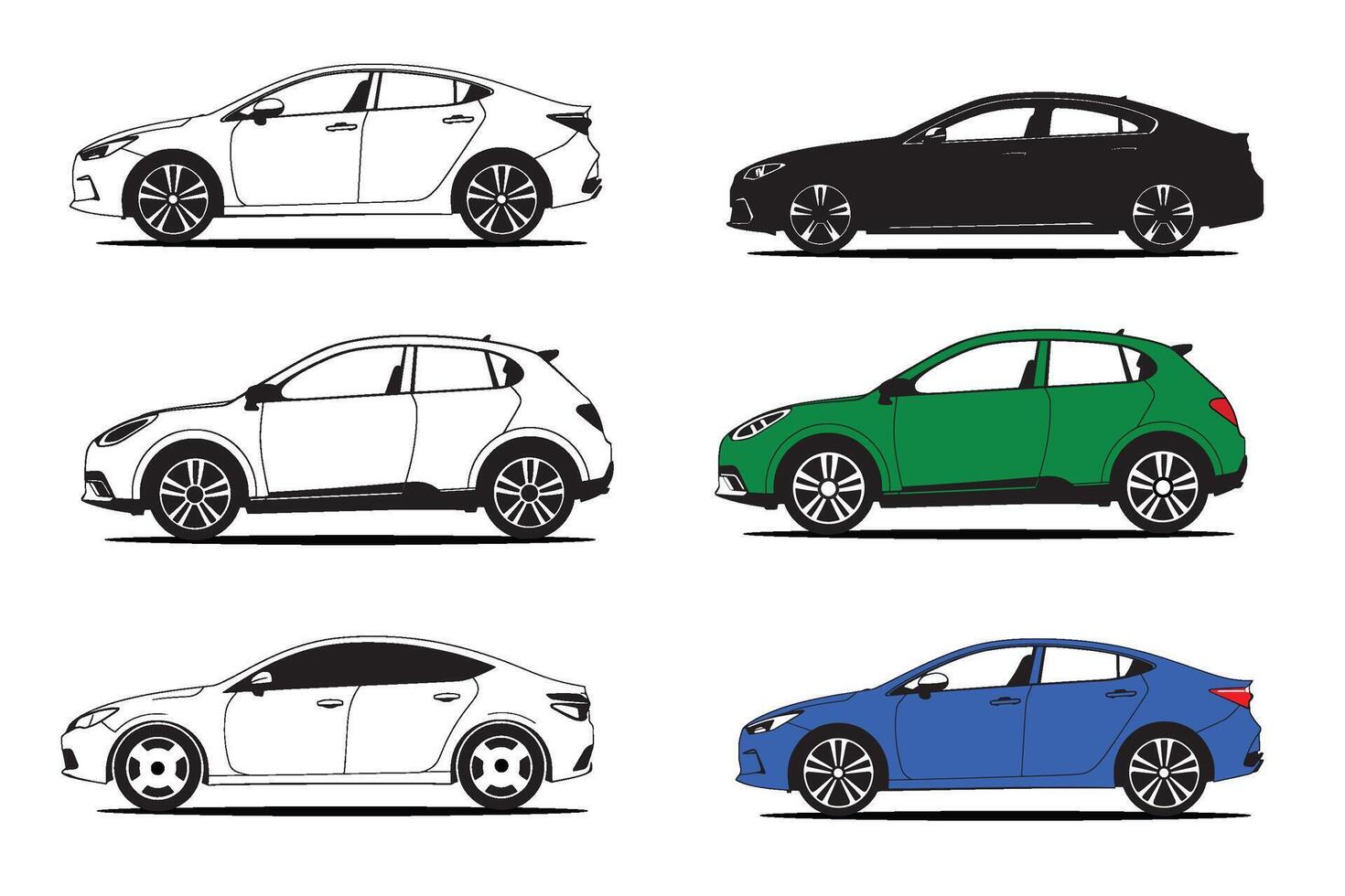Car icons set with silhouettes of various vehicles in black for transport and automobile design vector