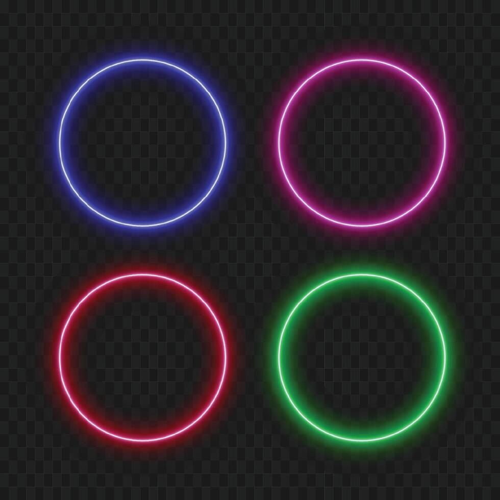 Neon Circle Frame - Glowing Multi Color green, pink, red and blue Design vector