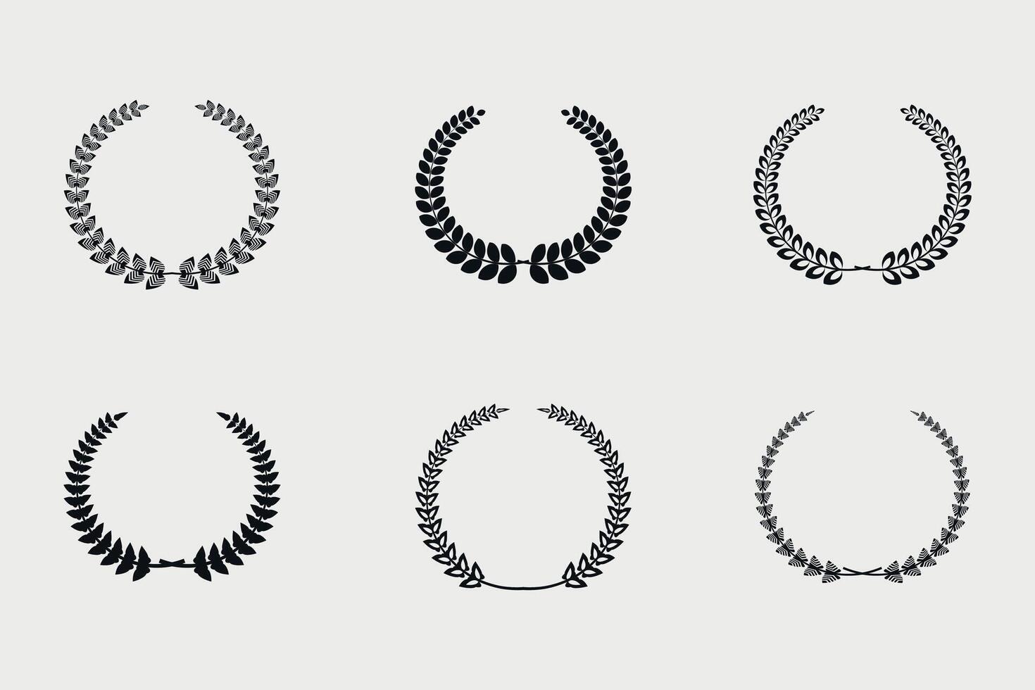 Set of silhouette circular laurel foliate and wheat floral wreaths template design vector
