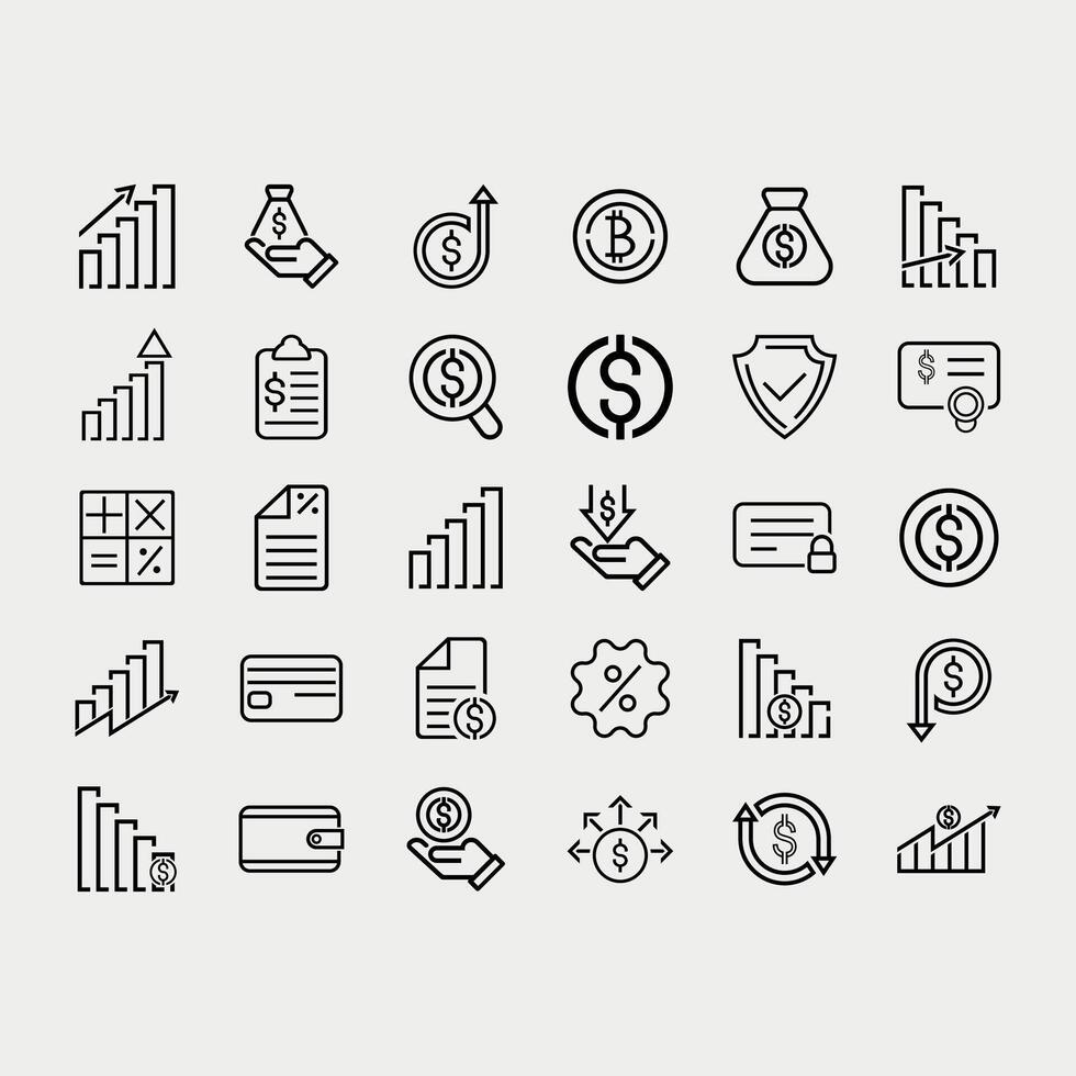 Finance and business line icons set vector