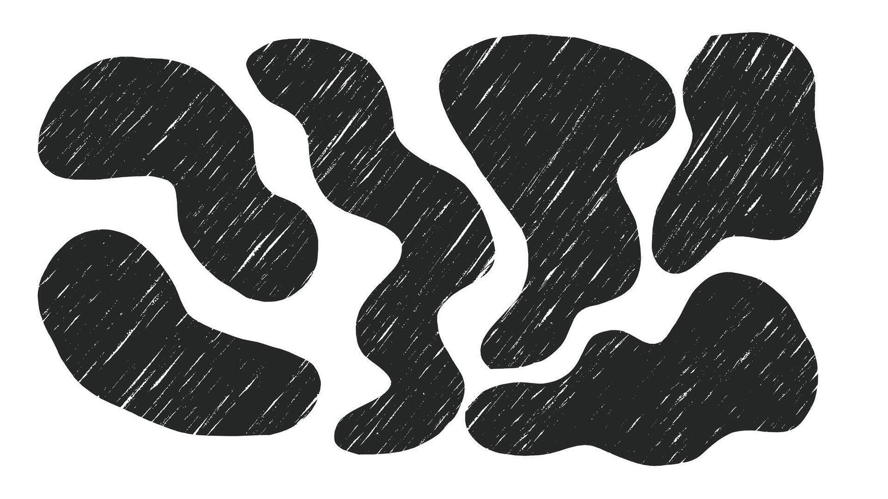 Set of charcoal abstract shapes. Hand drawn pencil or crayon texture, geometric figure. Pencil shading texture, illustration vector