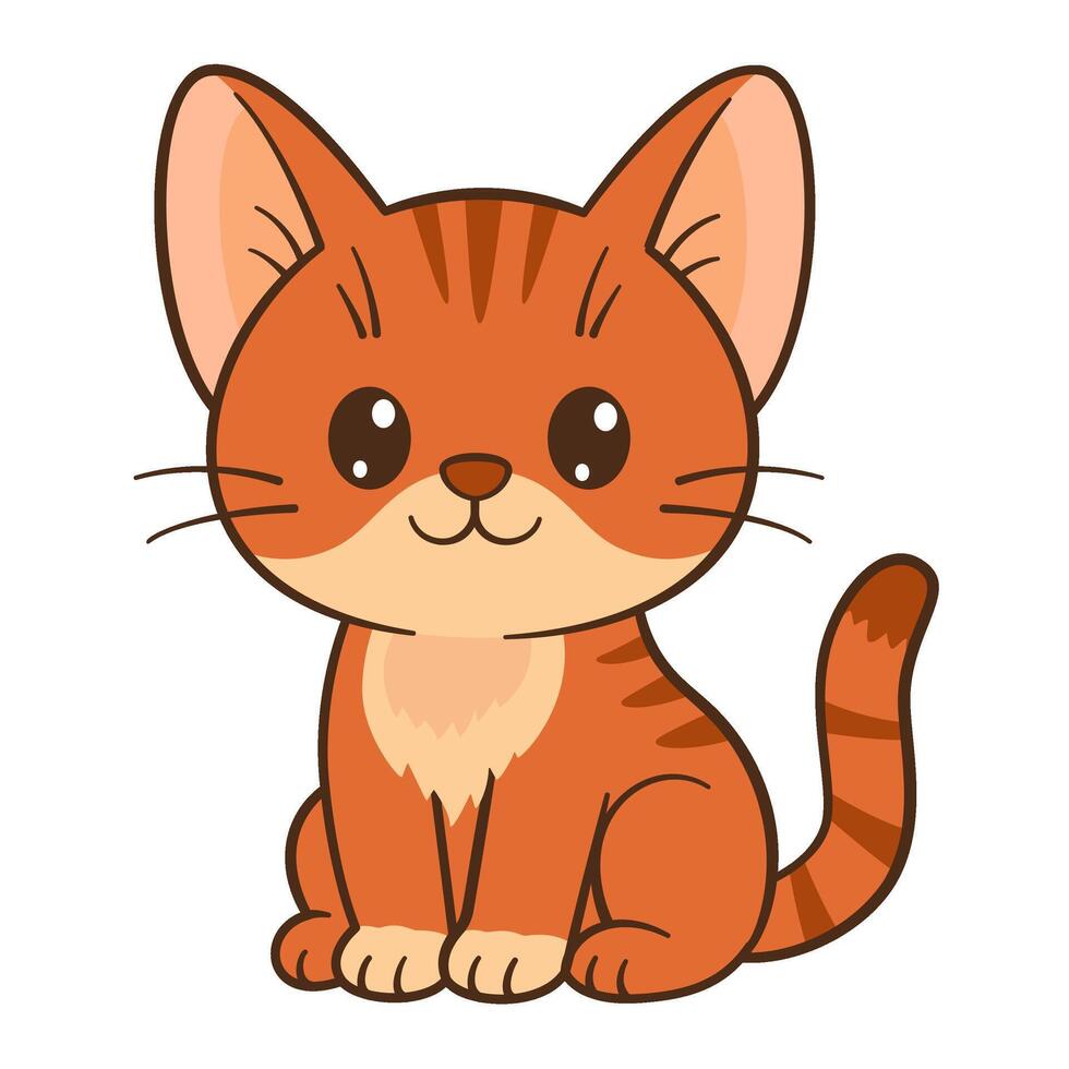Red cat sits. Cute ginger tabby kitten in cartoon style. Flat cartoon style, clean, simple. Perfect for childrens content, greeting cards, stickers, tshirts, mug and posters illustration vector