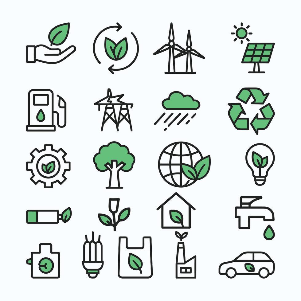 Eco Friendly Energy and Sustainability Icons Set vector