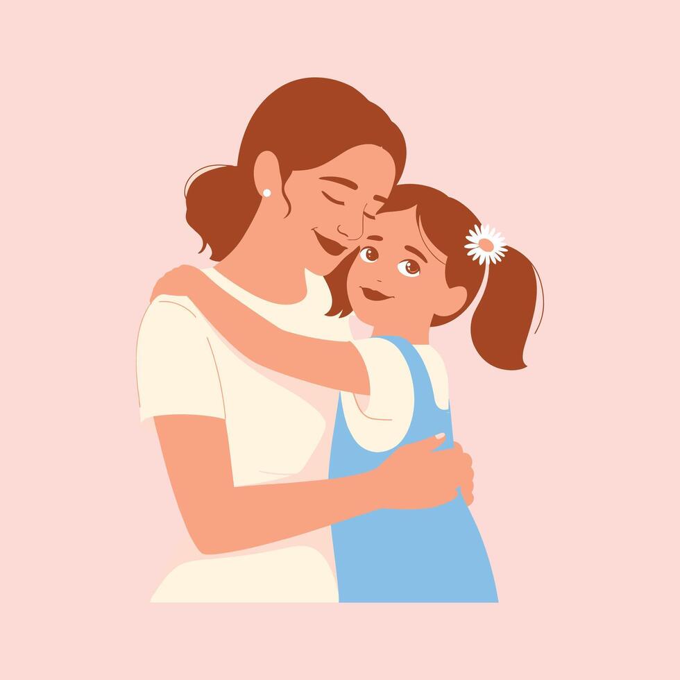 Mother and Daughter Warm Hug Illustration vector