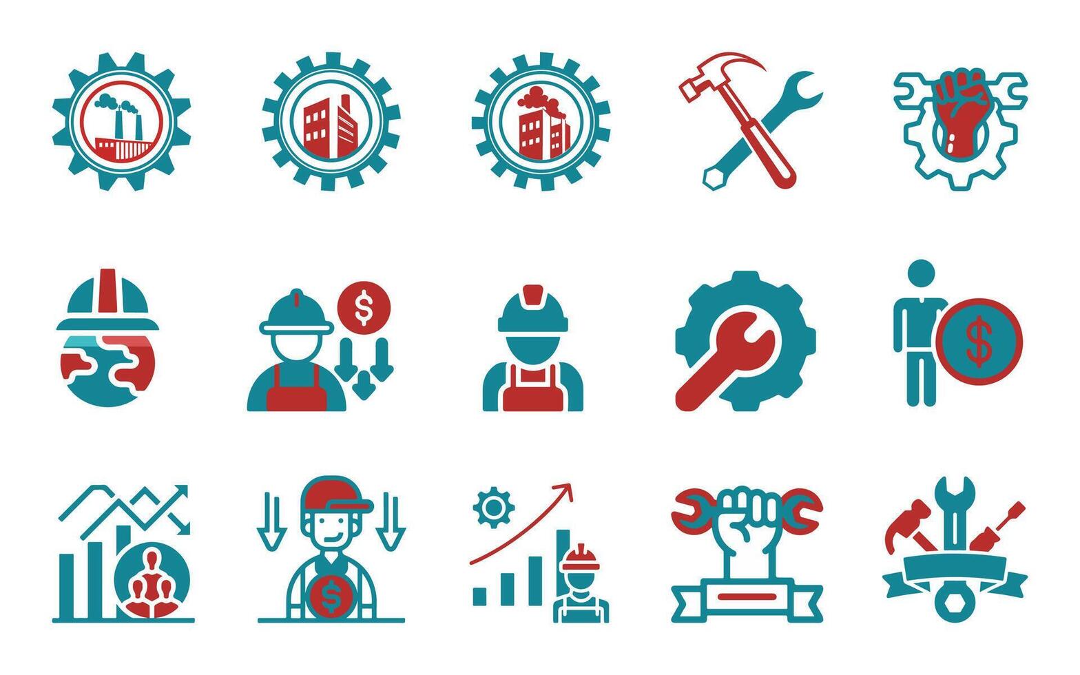 Set of line icons related to labor, construction, labor day, renovation vector