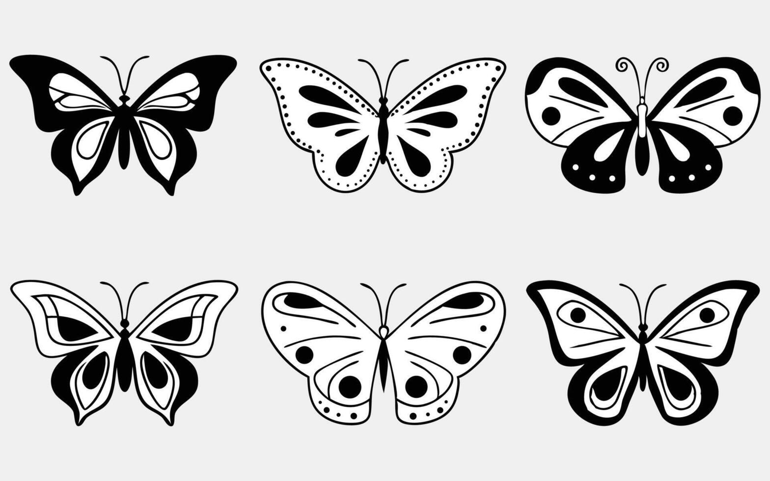 Butterfly black and white silhouettes design, graphic illustrations vector
