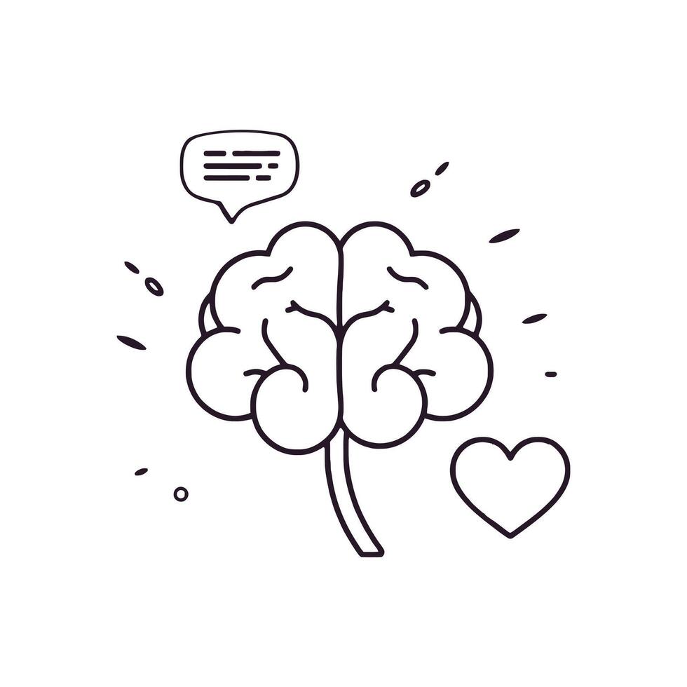 brain, speech bubble, and heart expressing thought, emotion, and communication vector