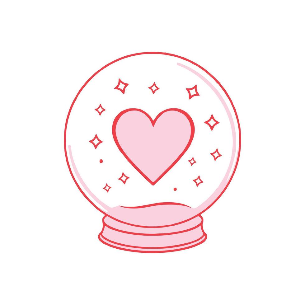 Magical Crystal Ball with Pink Heart and Sparkling Stars Inside Illustration vector