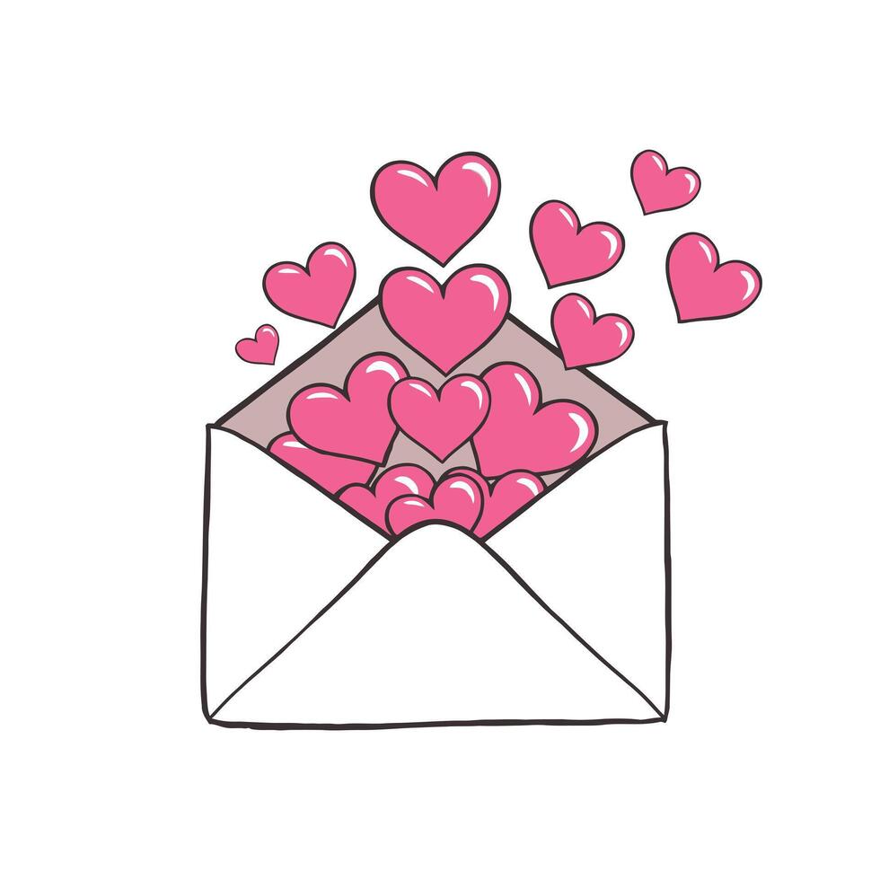 envelope filled with floating pink hearts, symbolizing love and appreciation vector